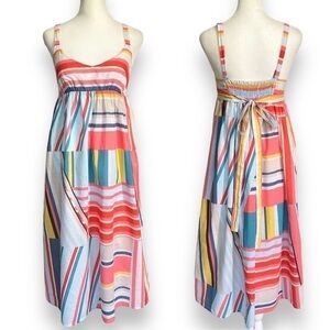 J Crew Multi-Colored Stripe Smocked Midi Sundress | Size Extra Small